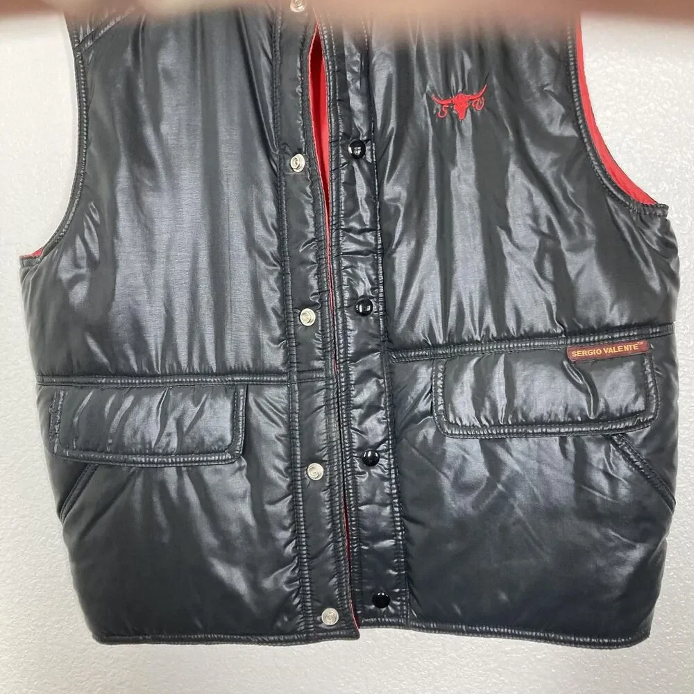 Sergio Valente Vest Mens Large Black Puffer Quilted Dragon Back Embroidered